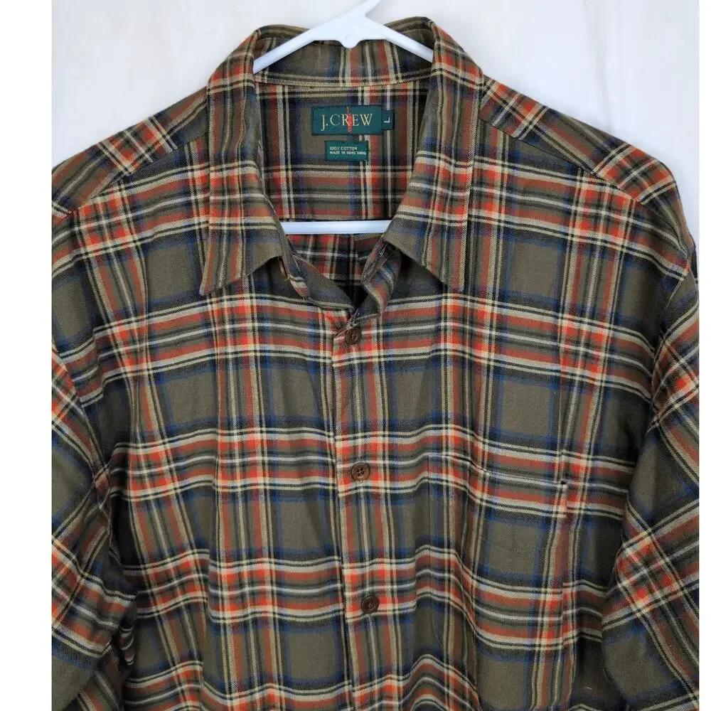 Vintage J.Crew Oarsman brown plaid long sleeve button up shirt L Preppy Cabin
